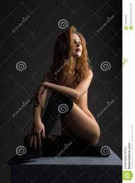 Nackte Braunhaarige Frau Auf Einem Würfelporträt Stockfoto - Bild von  baumuster, karosserie: 105646758