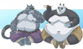 110206 - suggestive, artist:captainjusticevirtsuoso, master po ping (kung  fu panda), tai lung (kung fu panda), bear, big cat, feline, mammal, panda,  snow leopard, anthro, dreamworks animation, kung fu panda, fat, hyper, male,