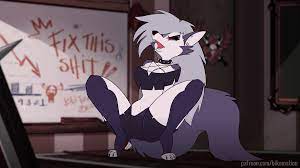 explicit, loona (helluva boss), helluva boss, anthro, canid, demon, 16:9,  2021, 2d animation, 5 fingers, animated, armwear, big tail, bikomation,  black armwear, black bottomwear, black clothing, black ears, black eyes,  black eyeshadow,