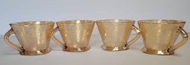 Jeanette Glass Floragold Louisa Vintage Depression Glass Coffee Tea Cups  (4) | eBay