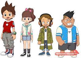 L-R: Keita/Nate, Fumika/Katie, Kanchi/Eddie and Kuma/Bear - Yo-kai Watch |  Character design, Youkai watch, Character poses
