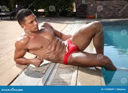 Muscular Young Wet Man in Red Underwear Near Pool Stock Image - Image of  body, alone: 119358297