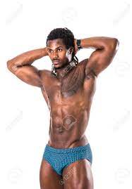 African American Bodybuilder Man, Naked Muscular Torso, Wearing Bathing Suit,  Isolated On White Background Stock Photo, Picture And Royalty Free Image.  Image 80232054.