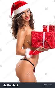 Schöne nackte Weihnachtsfrau in Santa-Hut mit Stockfoto 164150915 |  Shutterstock