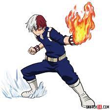 How to draw Shoto Todoroki in action pose - Sketchok easy drawing guides