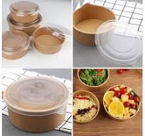 Raindrops 10Pcs Round Disposable Food Container Thicken Kraft Paper Bowls  with Lid (Khaki)