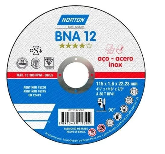 Disco Corte Acero T41 Bna 12 115X1 6X22.23 Sain-0004 Atr
