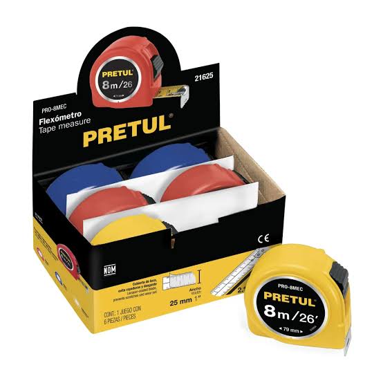 PRO-8MEC Flexometro 8 m, 6 piezas en dis 21625