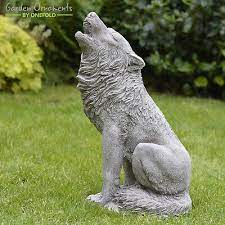 Howling Wolf Large Hand Cast Stone