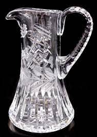 Small Vintage Etched Cut Glass Pitcher