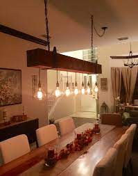 reclaimed wood beam chandelier with