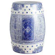 Jonathan Y Acanthus 17 8 Chinoiserie Ceramic Drum Garden Stool Blue White