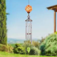 Exhart Solar Glass Ball Wind Chime With Metal Finial 5 By 46 Inches Orange