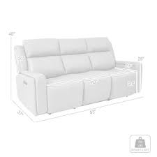 Armen Living Claude Dual Power Headrest And Lumbar Support Reclining Sofa In Light Grey Genuine Leather