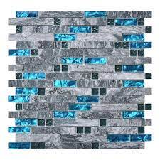 Art3d Blue 12 In X 12 In Glass Mosaic