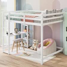 Qualler White Full Size Loft Bed With