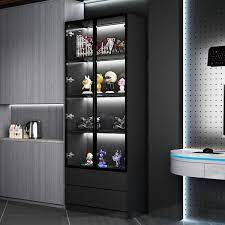 Black Wood 31 5 In W Display Cabinet With Tempered Glass Doors Drawe
