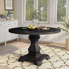Round Brown Wood Dining Table