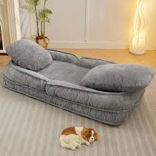 69 In Gray Foldable Polyester Rectangle Lazy Sofa Couch Armless Sit And Sleep Human Dog Bed With 5 Adjustable Position