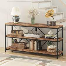 Adan 55 In Rustic Brown Standard Rectangle Wood Console Table With 3 Tiers
