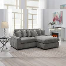 Acme Tavia Sectional Sofa W 6 Pillows Gray Corduroy
