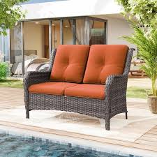 Brown Wicker Outdoor Patio Loveseat