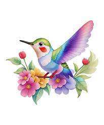 Hummingbird With Flowers Watercolor