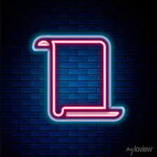 Glowing Neon Line Paper Scroll Icon
