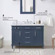 Home Decorators Collection Sonoma 48 In W X 22 In D X 34 50 In H Bath Vanity In Midnight Blue With Carrara Marble Top