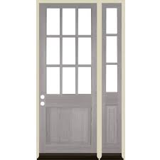 Krosswood Doors 50 In X 96 In 9 Lite Right Hand Inswing Clear Glass Grey Stain Wood Prehung Front Door Right Sidelite