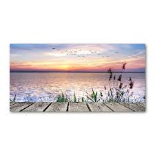 Glass Wall Art Sea Landscape Blue Grey