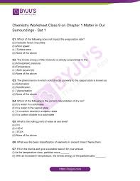 Class 9 Chemistry Worksheet On Chapter