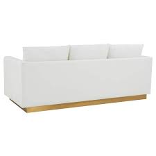 Leisuremod Nervo Modern Mid Century Upholstered Leather Sofa With Gold Frame White