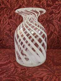 Hand Blown Glass Vase Clear With White