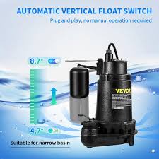 Vevor 1hp 5600 Gph Cast Iron Submersible Sump Sewage Pump With Automatic Snap Action Float Switch