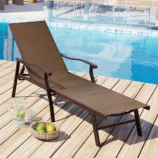 Outdoor Aluminum Adjustable Chaise Lounge Chair With Arms Brown Crestlive S