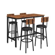 5 Piece Metal Outdoor Bistro Set A Bar Table And 4 Bar Stools Pu Soft Seat With Black Cushion