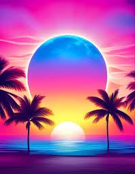 Neon Sunset In Miami Fantasy Art
