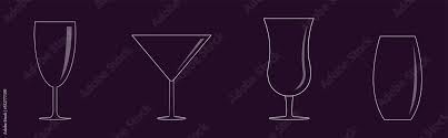 Cocktail Glass Icon Set Line Diffe