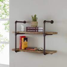 Danya B 2 Tier Industrial Pipe Wall Shelf Weathered Oak