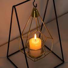 Fabulaxe Qi004337 Geometric Framed Swinging Votive Candle Holder Decorative Modern Hanging Lantern Tabletop Centerpiece