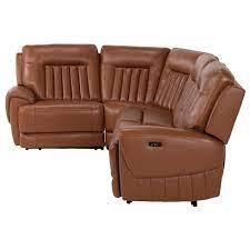 Devin Tan Leather Corner Sofa With 4pcs