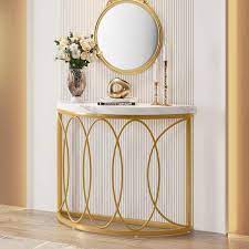 Gold Half Moon Wood Console Table