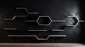 Hexagon Shelves Mounted On A Black Wall