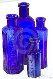 Vintage Blue Glass Medicine Bottles