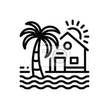 Black Line Icon For Beach House Wall