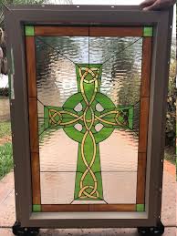 Exquisite Celtic Cross Stained Glass