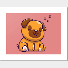 Cute Dog Sleeping Cartoon Pug