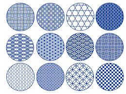 Set Of 12 Japanese Patterns Indigo Blue