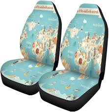 Set Of 2 Car Seat Covers World Map